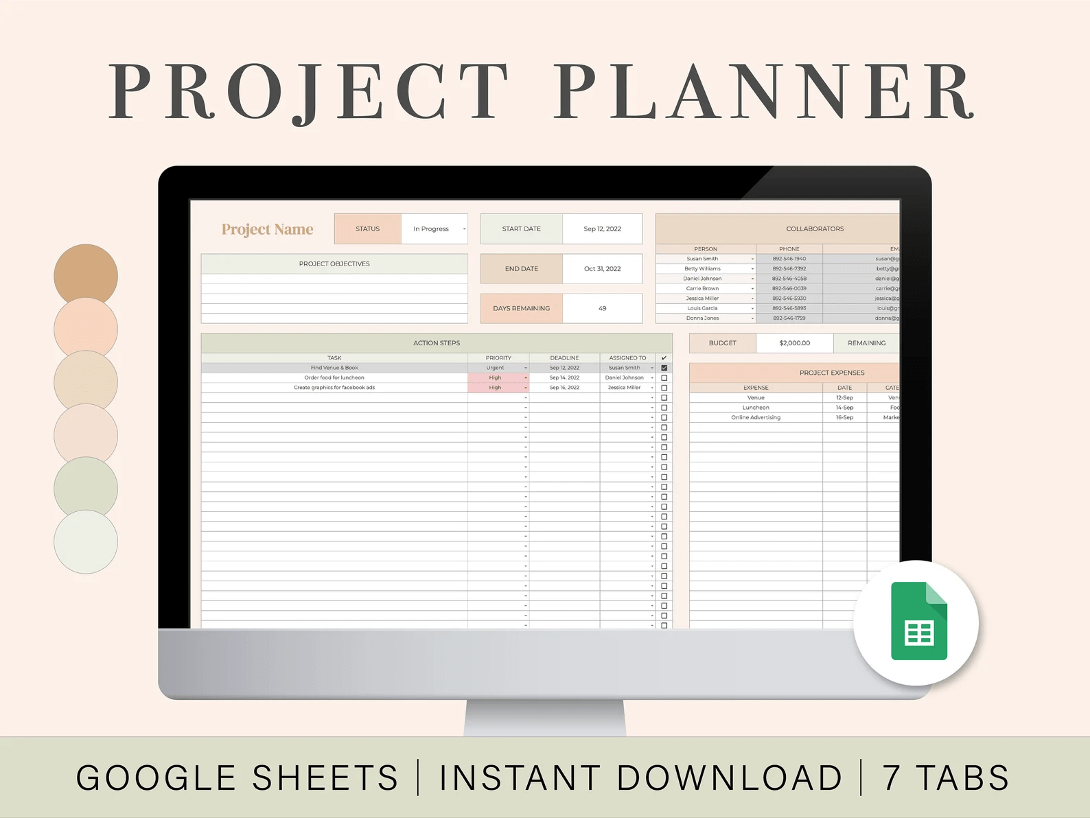 google-sheet-project-planner Desktop Organizer